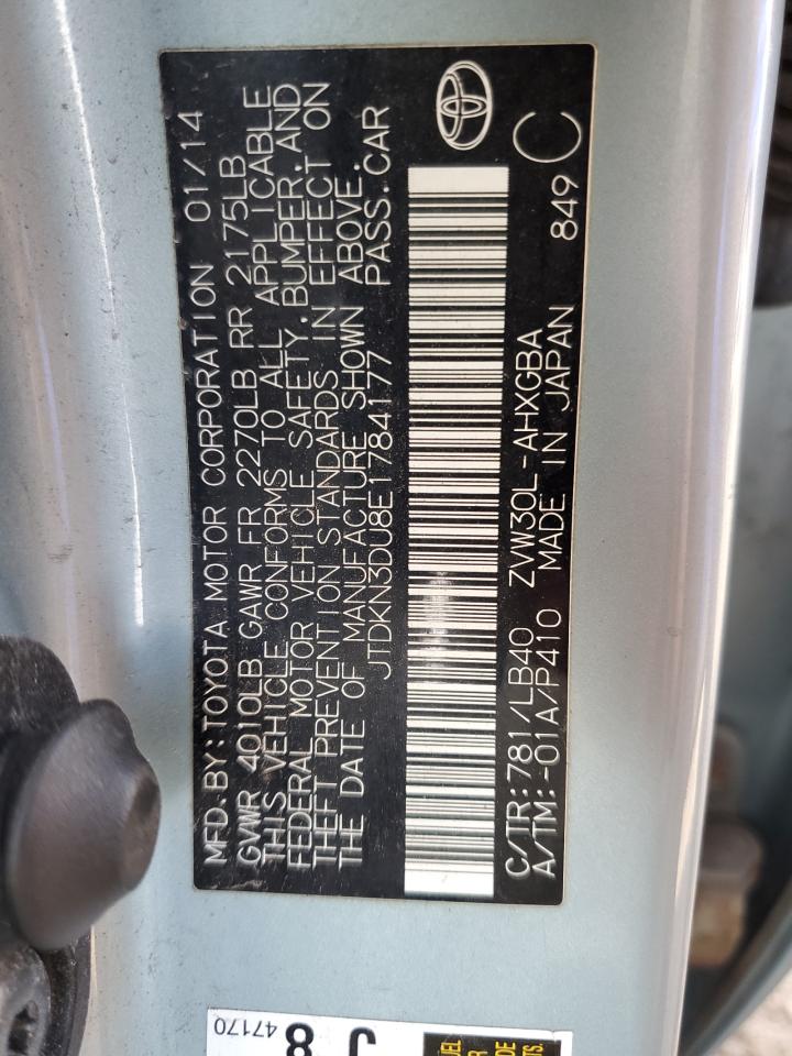 2014 Toyota Prius VIN: JTDKN3DU8E1784177 Lot: 87075185