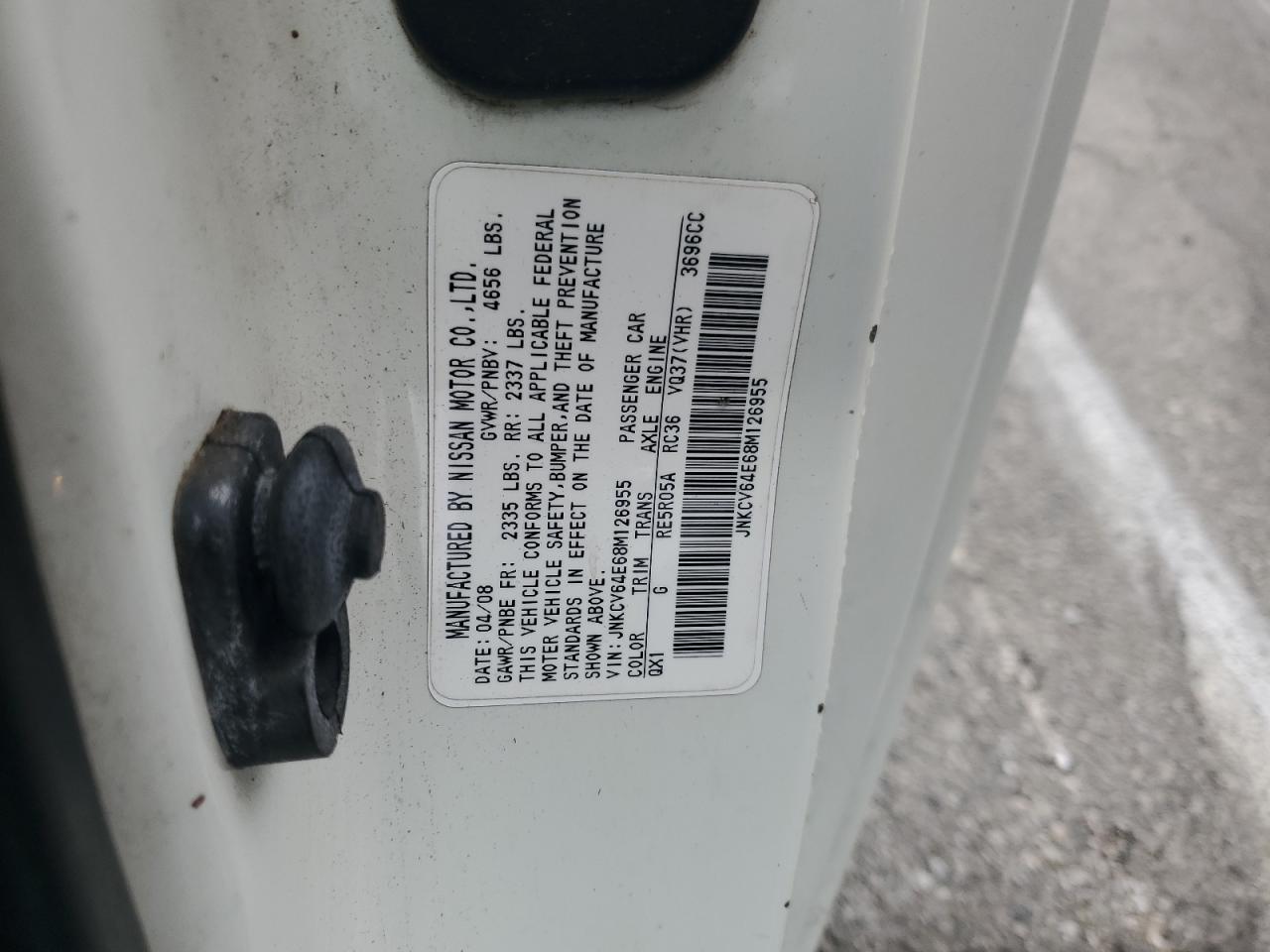 2008 Infiniti G37 Base VIN: JNKCV64E68M126955 Lot: 82200365