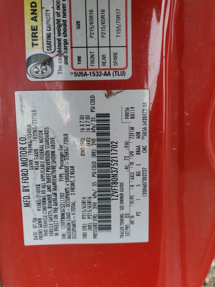 2007 Ford Mustang VIN: 1ZVFT80N375211702 Lot: 86709635