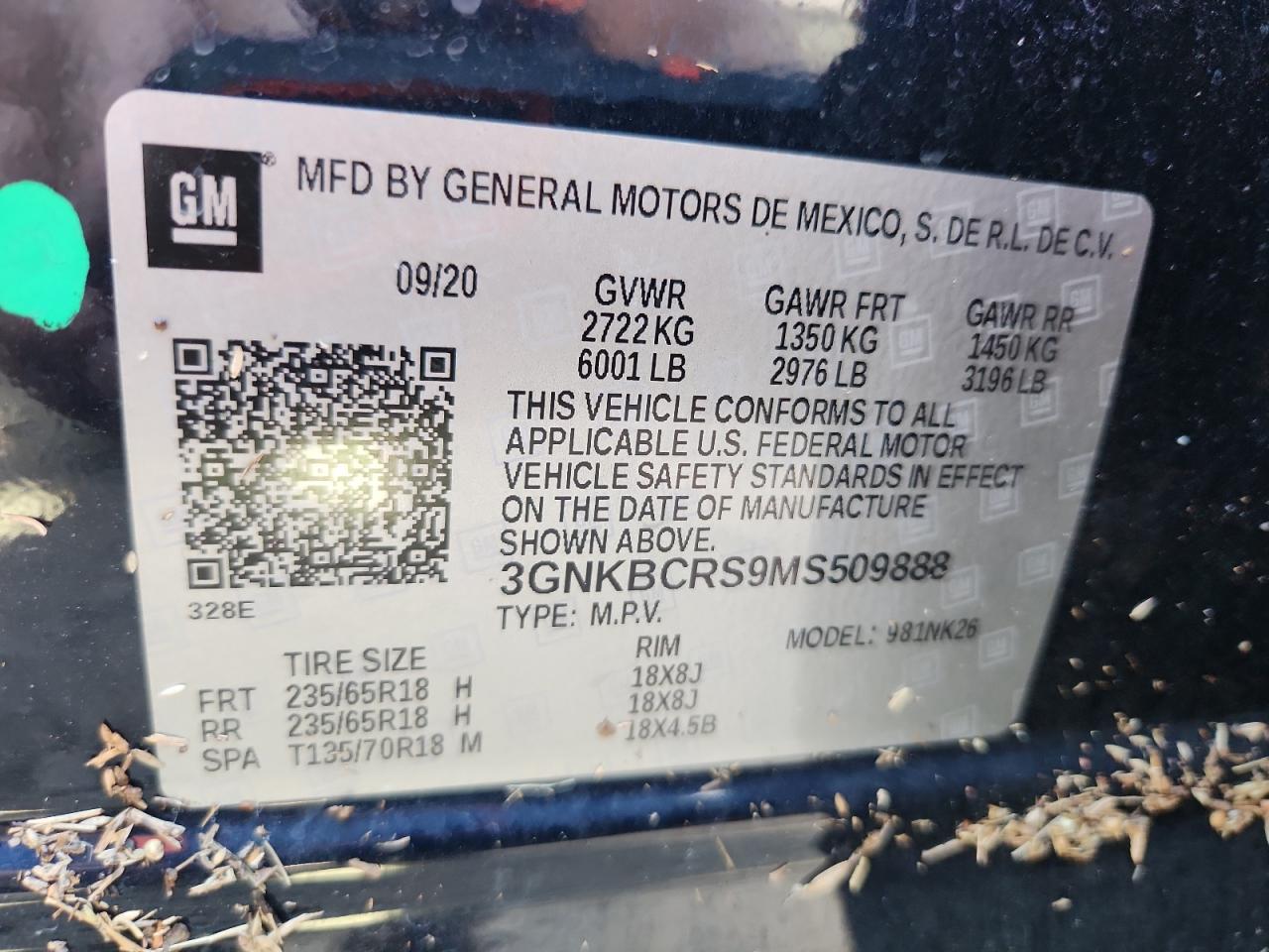 2021 Chevrolet Blazer 2Lt VIN: 3GNKBCRS9MS509888 Lot: 84867705