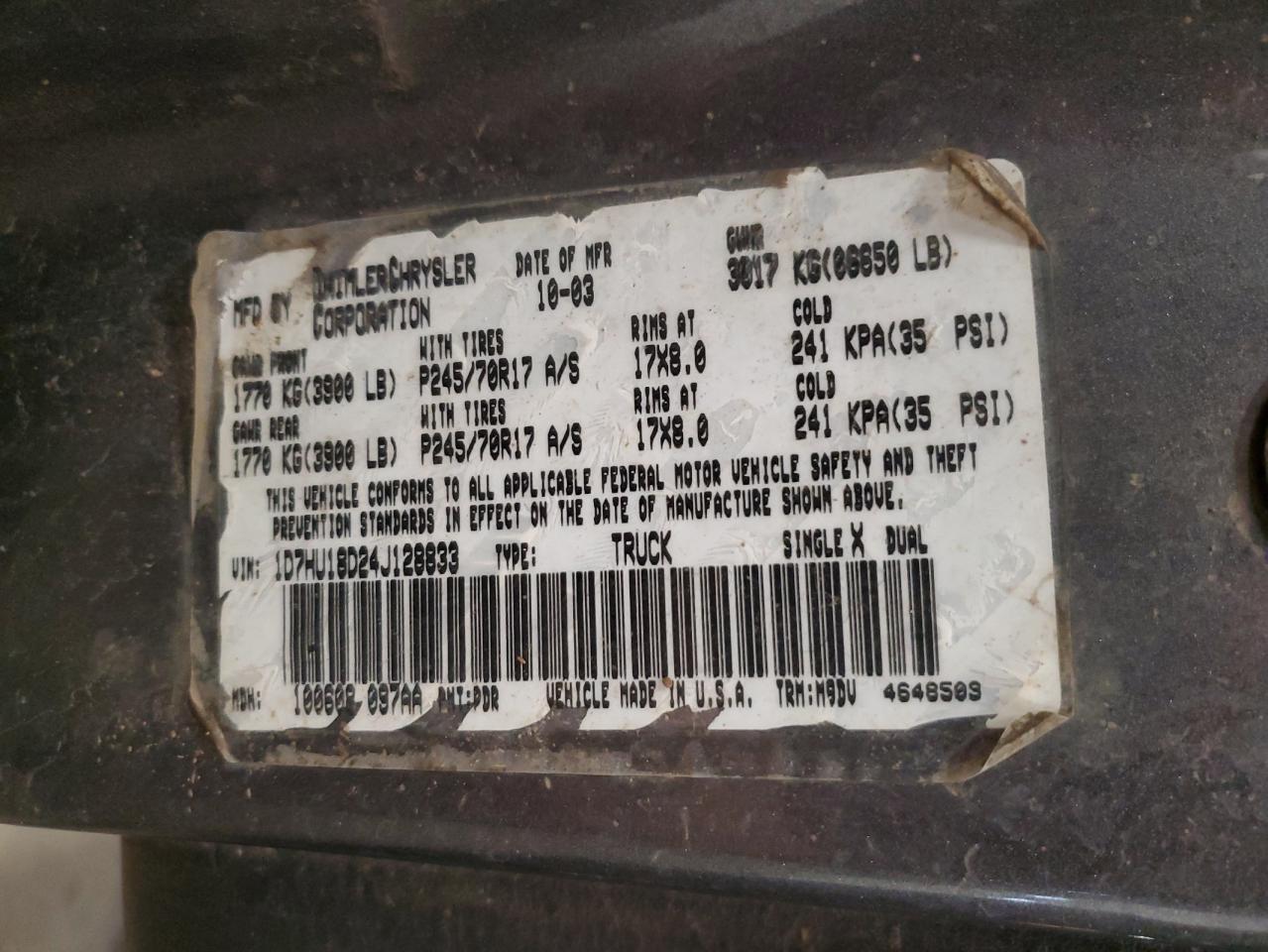 2004 Dodge Ram 1500 St VIN: 1D7HU18D24J128833 Lot: 90516875