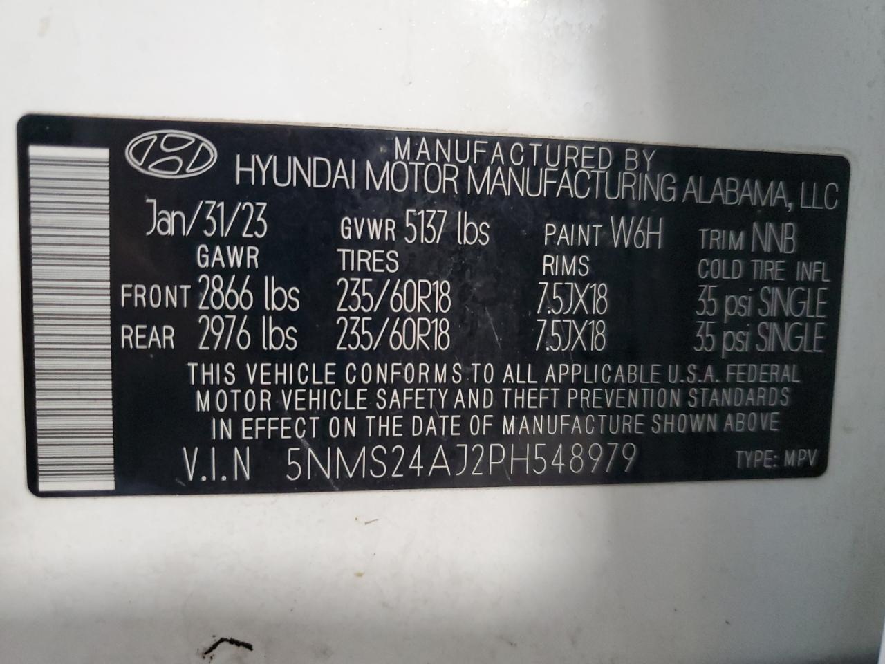 2023 Hyundai Santa Fe Sel VIN: 5NMS24AJ2PH548979 Lot: 87248775