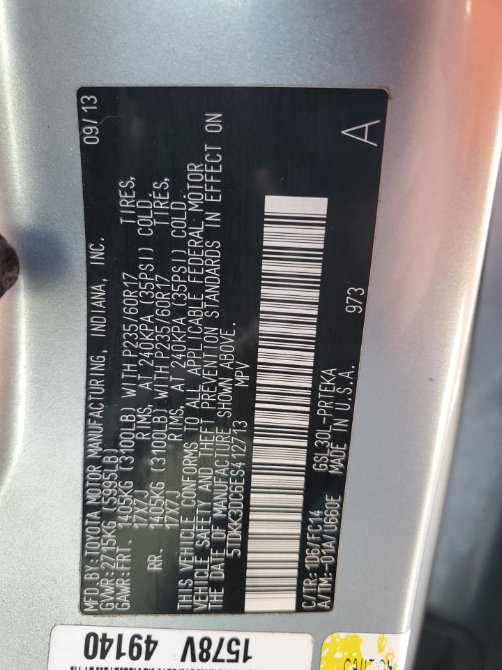 2014 Toyota Sienna Le VIN: 5TDKK3DC6ES412713 Lot: 85304965