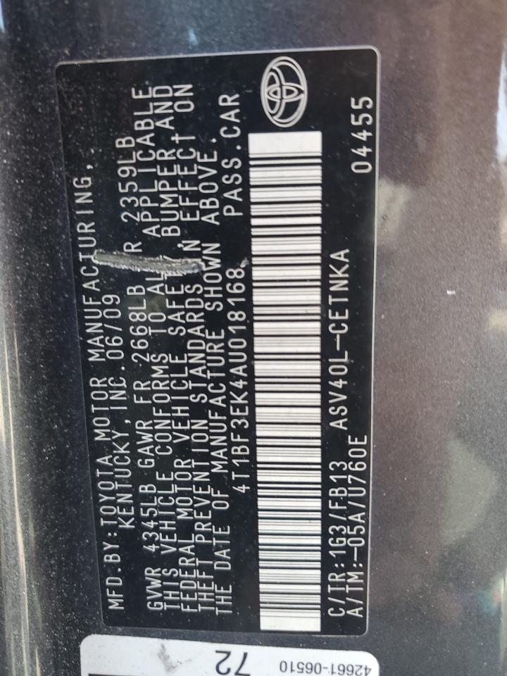 2010 Toyota Camry Base VIN: 4T1BF3EK4AU018168 Lot: 82243795