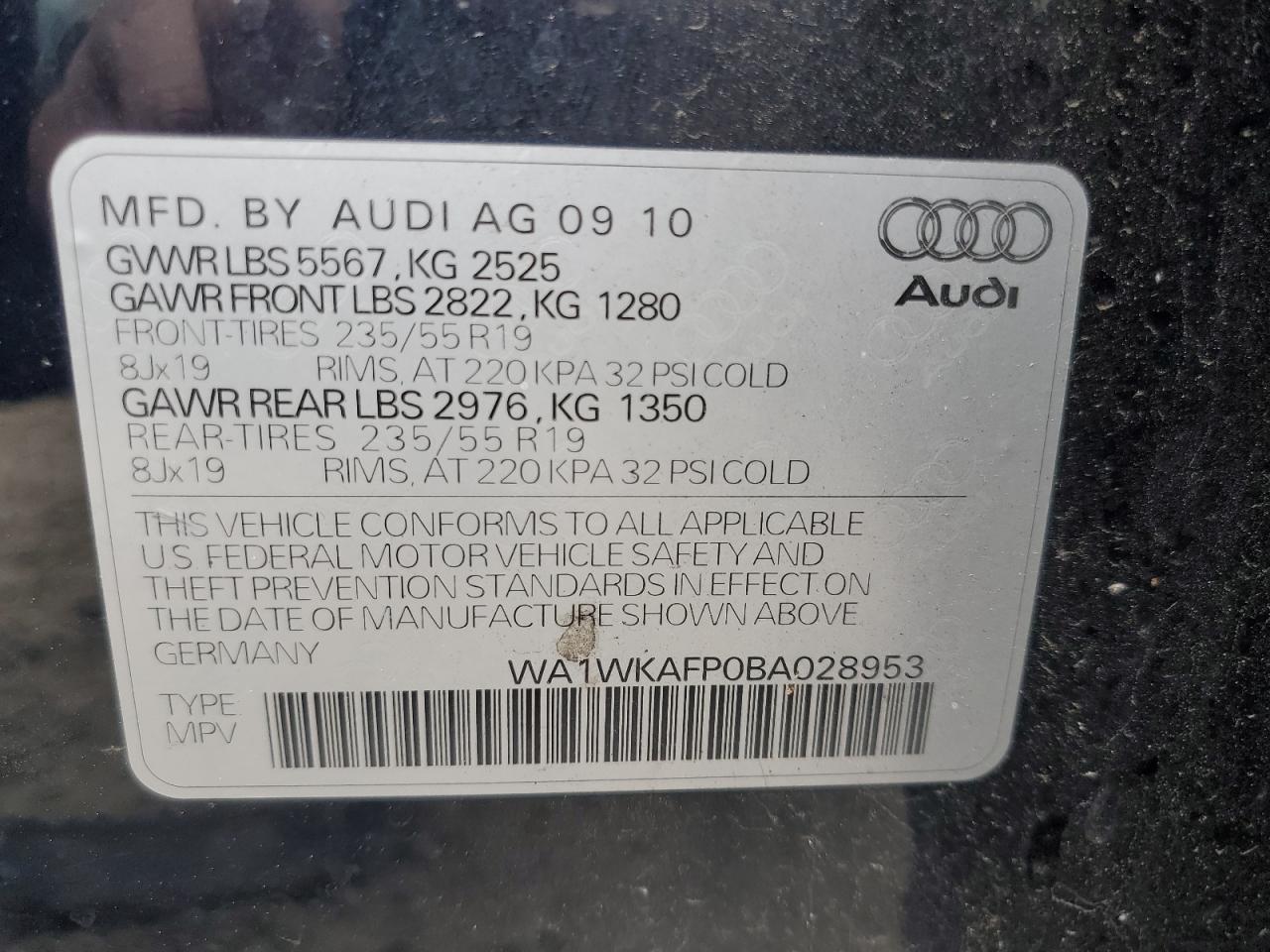 2011 Audi Q5 Prestige VIN: WA1WKAFP0BA028953 Lot: 89566765