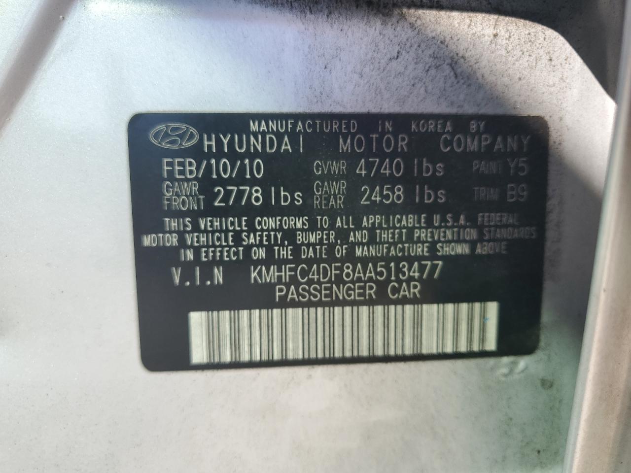 2010 Hyundai Azera Gls VIN: KMHFC4DF8AA513477 Lot: 89574425