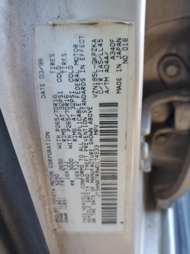 1998 Toyota 4Runner Limited VIN: JT3HN87R8W0174533 Lot: 86237375
