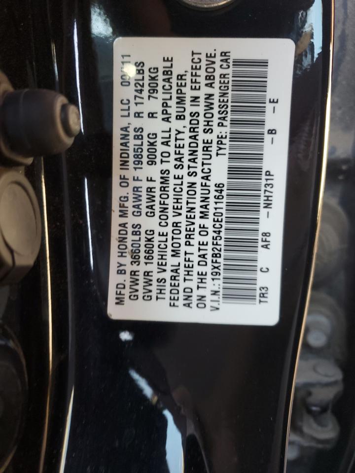 2012 Honda Civic Lx VIN: 19XFB2F54CE011646 Lot: 89440595