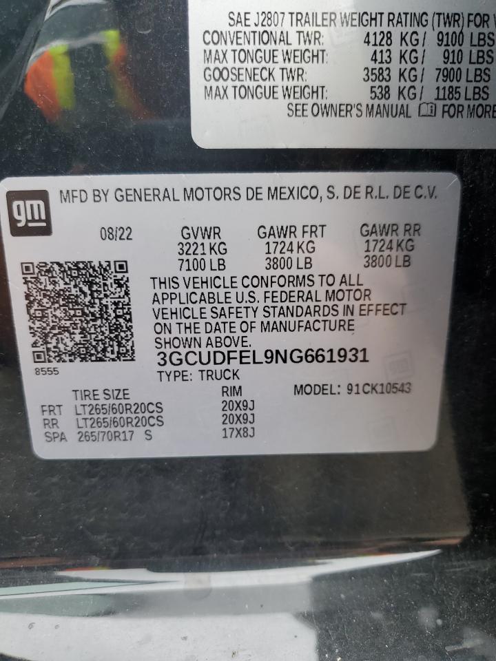 2022 Chevrolet Silverado K1500 Lt Trail Boss VIN: 3GCUDFEL9NG661931 Lot: 81866075