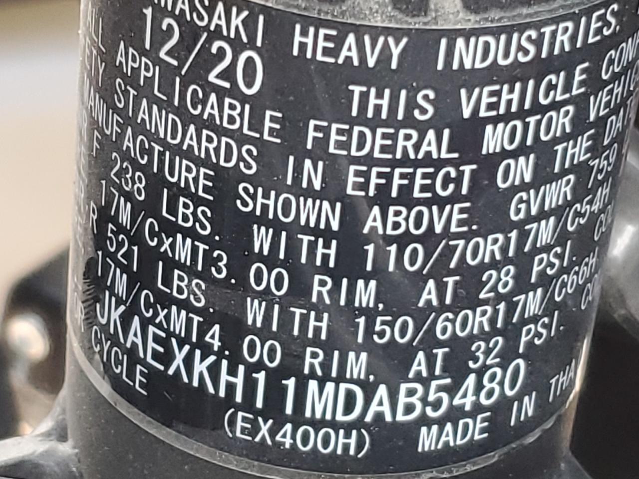 2021 Kawasaki Ex400 VIN: JKAEXKH11MDAB5480 Lot: 87241155