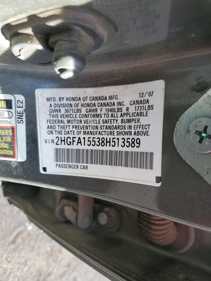 2008 Honda Civic Lx VIN: 2HGFA15538H513589 Lot: 81869785