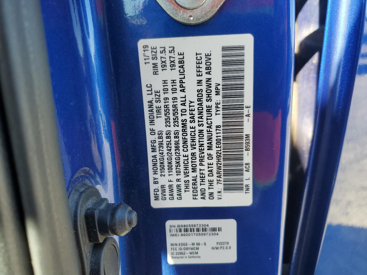 2020 Honda Cr-V Touring VIN: 7FARW2H92LE001178 Lot: 82281155