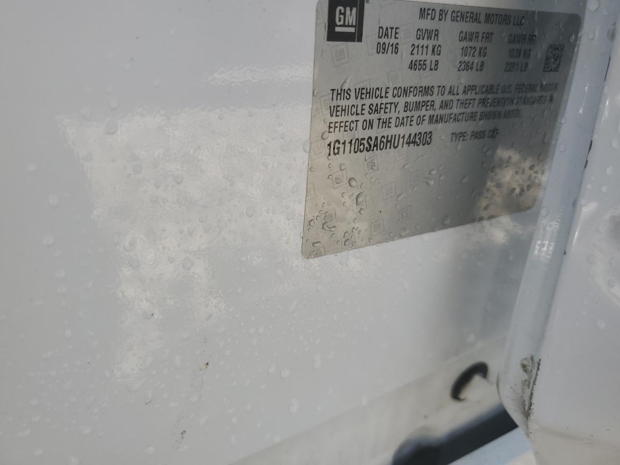 2017 Chevrolet Impala Lt VIN: 1G1105SA6HU144303 Lot: 84267495