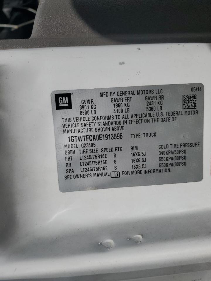 2014 GMC Savana G2500 VIN: 1GTW7FCA0E1913596 Lot: 84380905