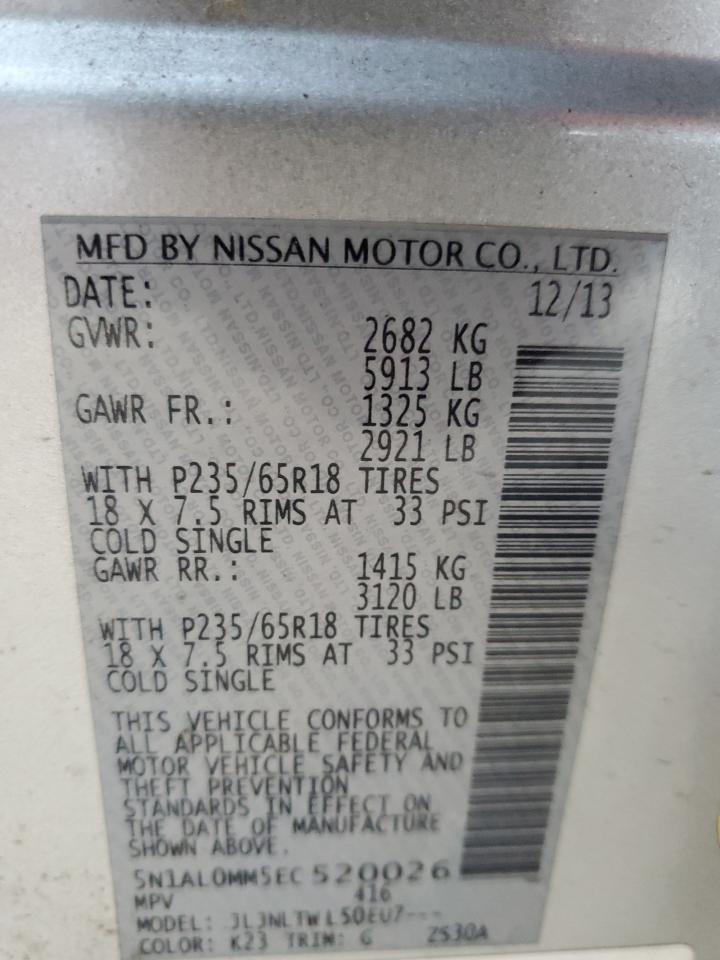 2014 Infiniti Qx60 VIN: 5N1AL0MM5EC520026 Lot: 85007625