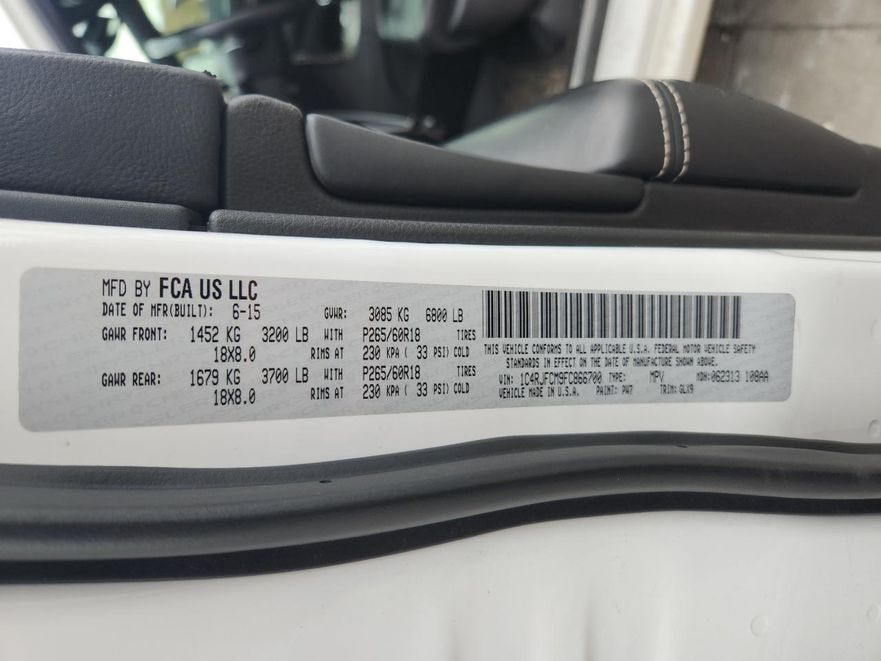 2015 Jeep Grand Cherokee Overland VIN: 1C4RJFCM9FC866700 Lot: 86303435