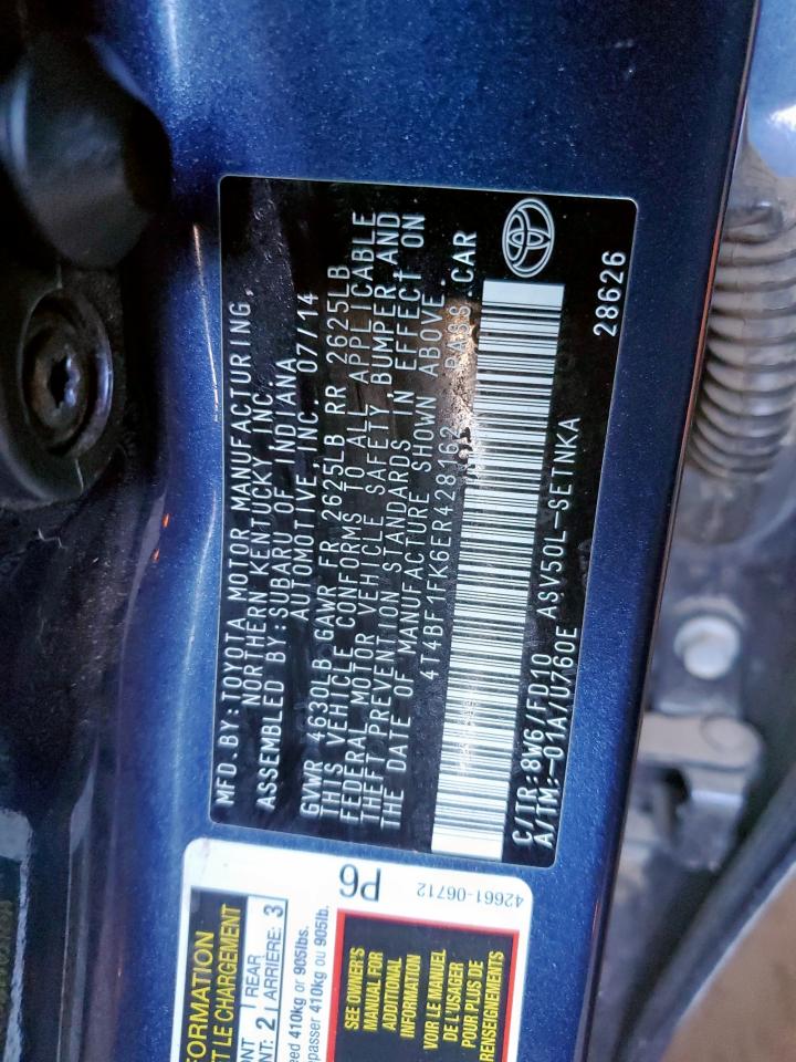 2014 Toyota Camry L VIN: 4T4BF1FK6ER428162 Lot: 84646975