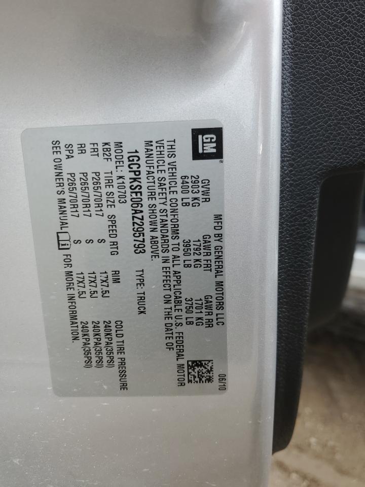 2010 Chevrolet Silverado K1500 Lt VIN: 1GCPKSE06AZ295793 Lot: 82771555