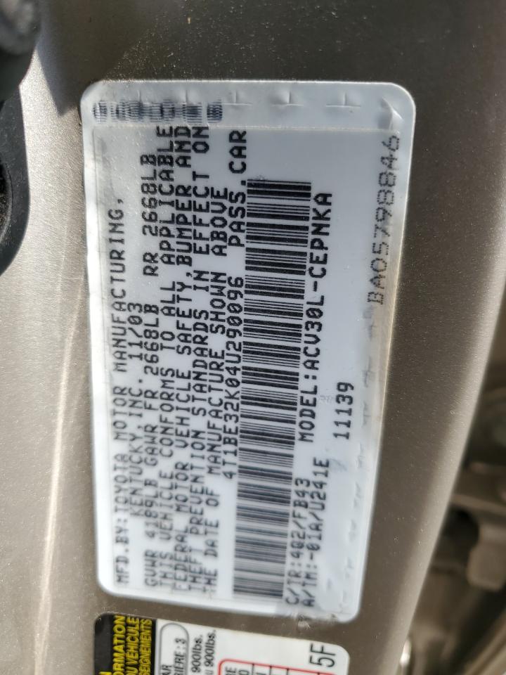 2004 Toyota Camry Le VIN: 4T1BE32K04U290096 Lot: 82288265