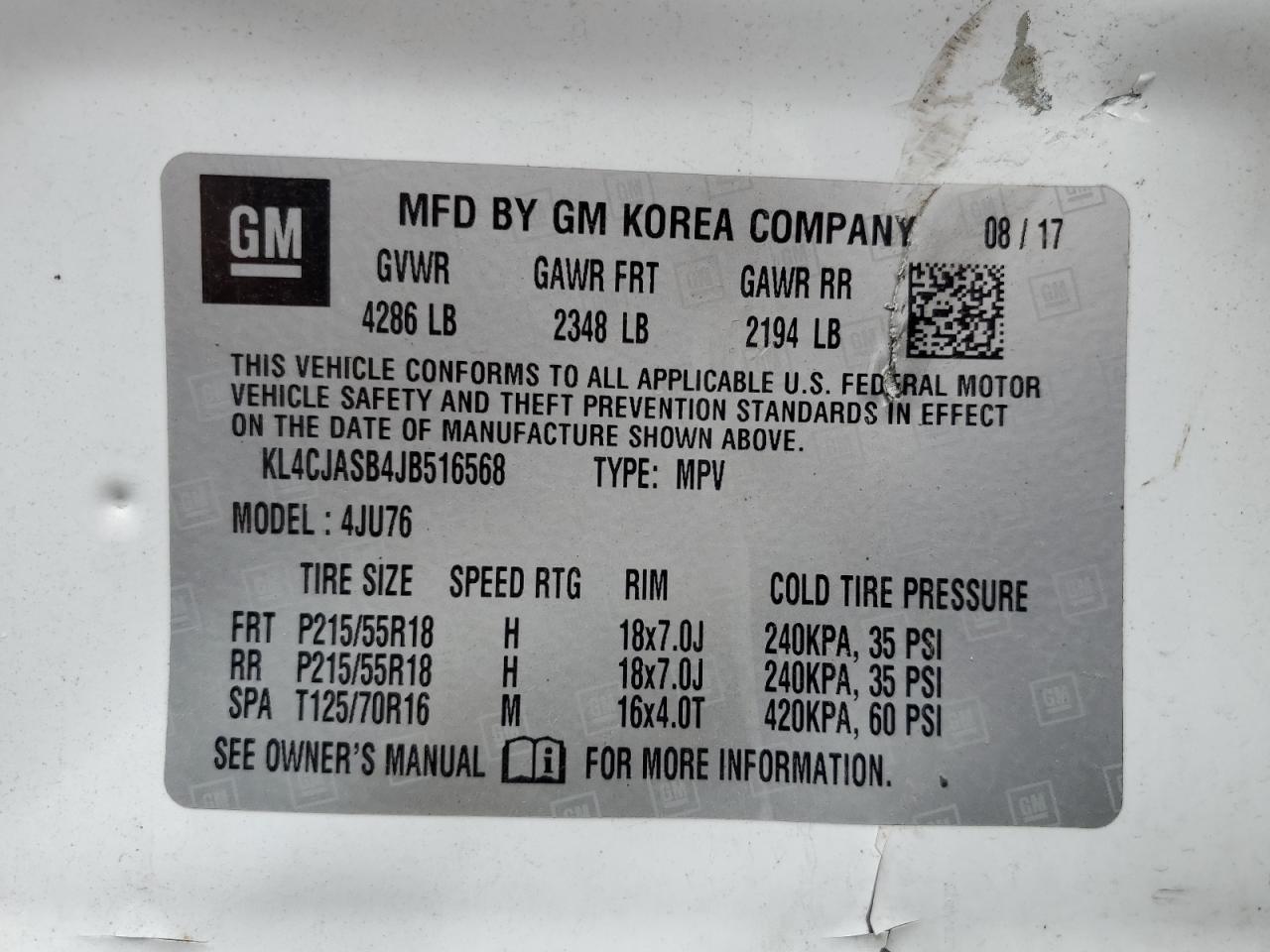 2018 Buick Encore Preferred VIN: KL4CJASB4JB516568 Lot: 85738645