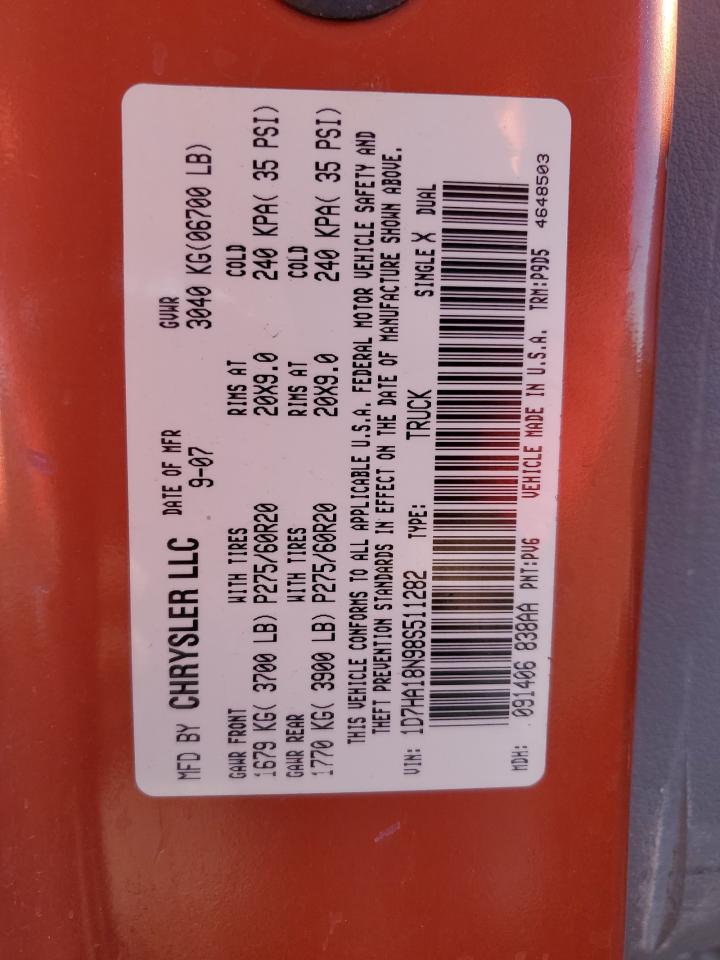 2008 Dodge Ram 1500 St VIN: 1D7HA18N98S511282 Lot: 82754685