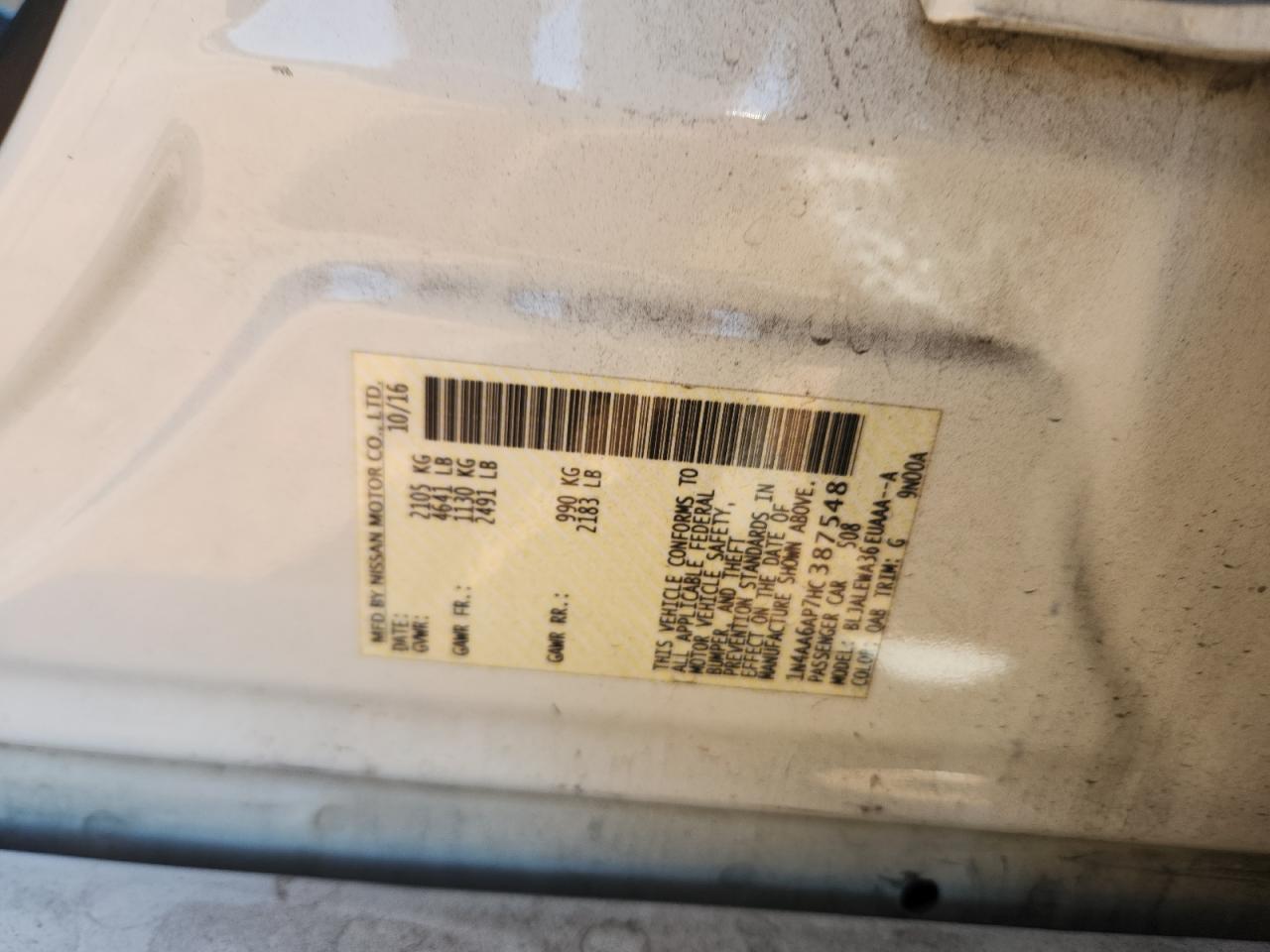 2017 Nissan Maxima 3.5S VIN: 1N4AA6AP7HC387548 Lot: 86308565