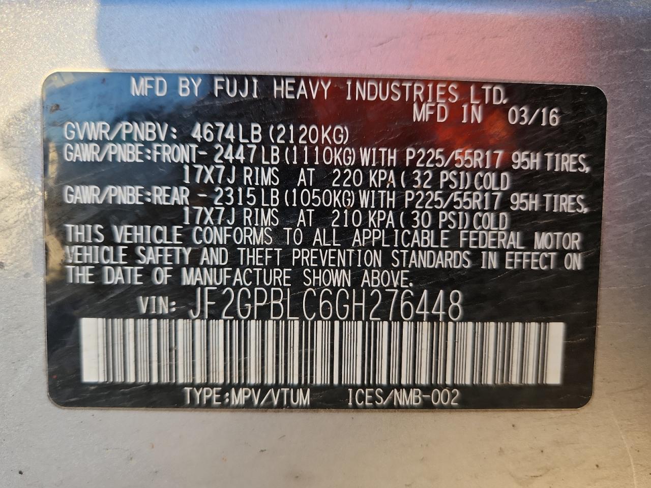 2016 Subaru Crosstrek 2.0I Hybrid Touring VIN: JF2GPBLC6GH276448 Lot: 90331275