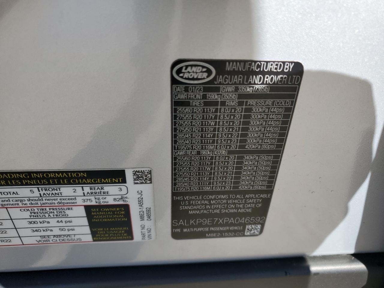 2023 Land Rover Range Rover Se VIN: SALKP9E7XPA046592 Lot: 90251505