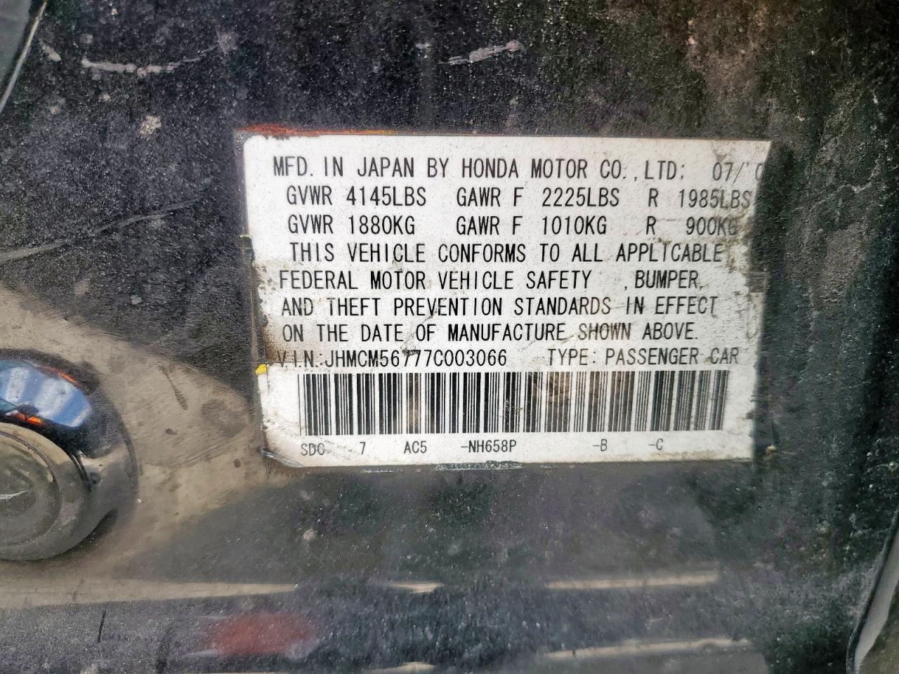 2007 Honda Accord Ex VIN: JHMCM56777C003066 Lot: 84960165