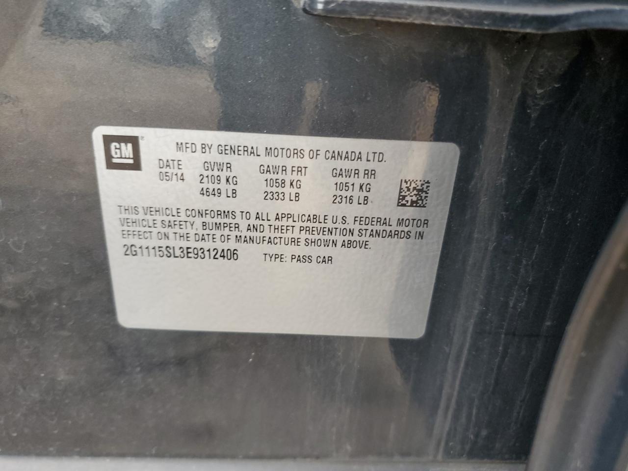 2014 Chevrolet Impala Lt VIN: 2G1115SL3E9312406 Lot: 86174275