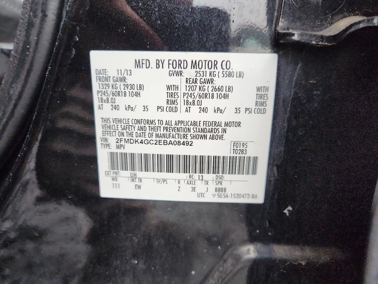 2014 Ford Edge Se VIN: 2FMDK4GC2EBA08492 Lot: 85873805