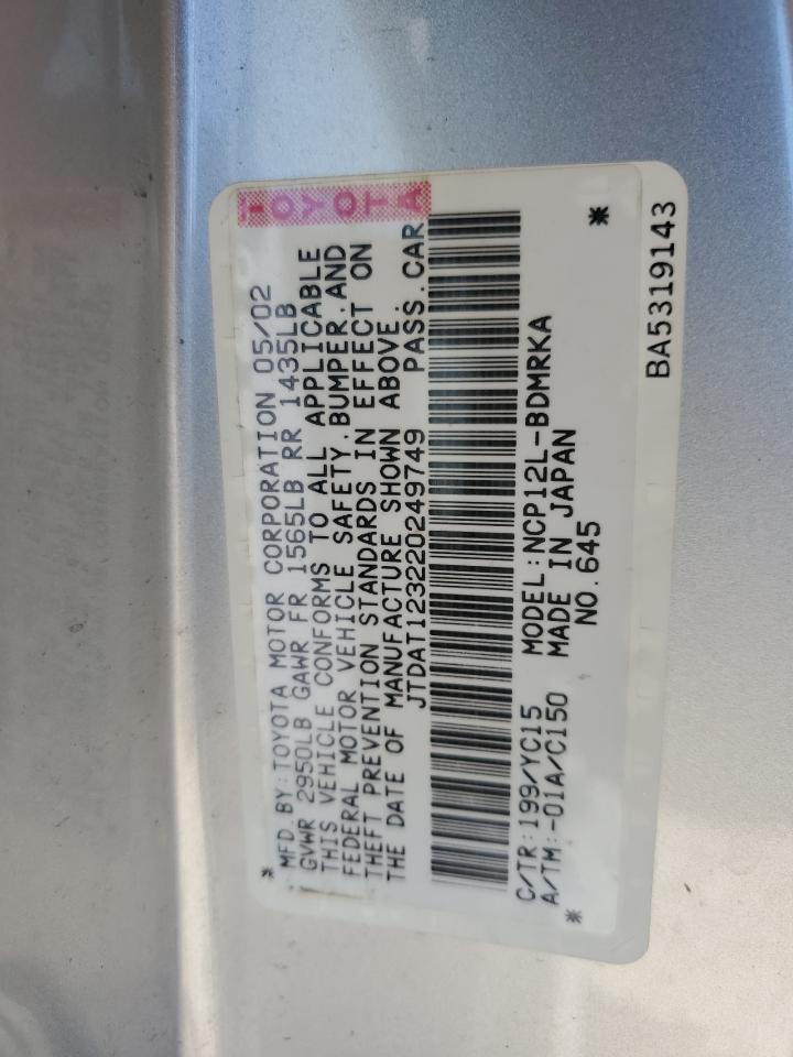 2002 Toyota Echo VIN: JTDAT123220249749 Lot: 86120045