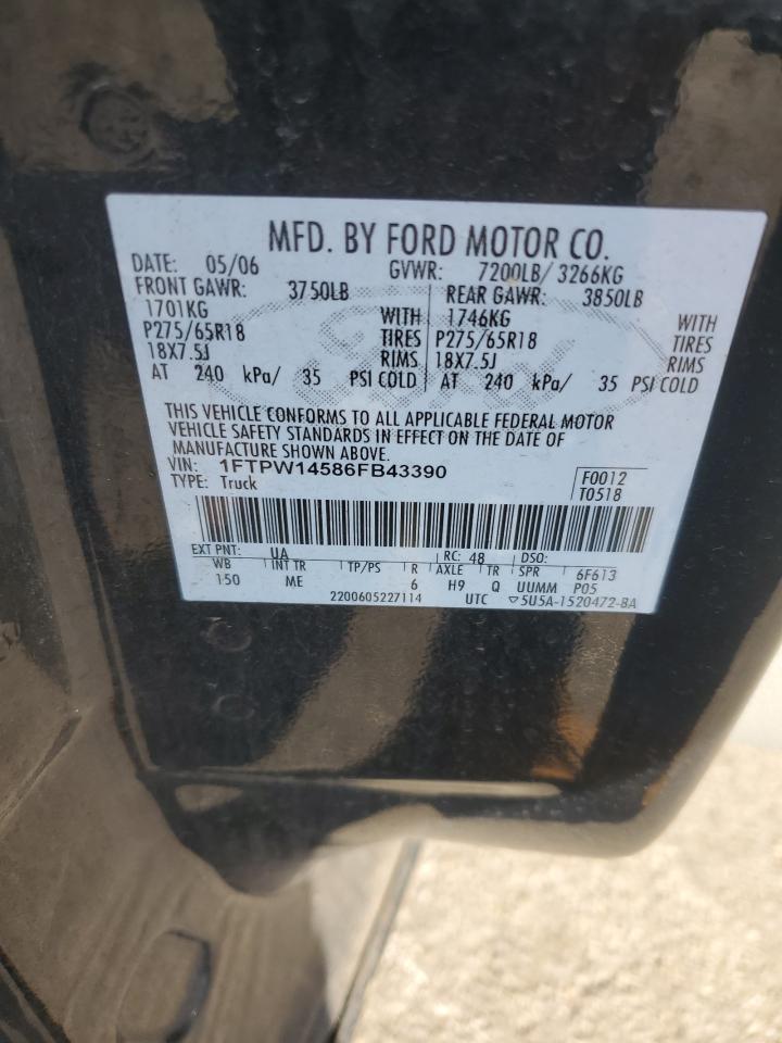2006 Ford F150 Supercrew VIN: 1FTPW14586FB43390 Lot: 82255115