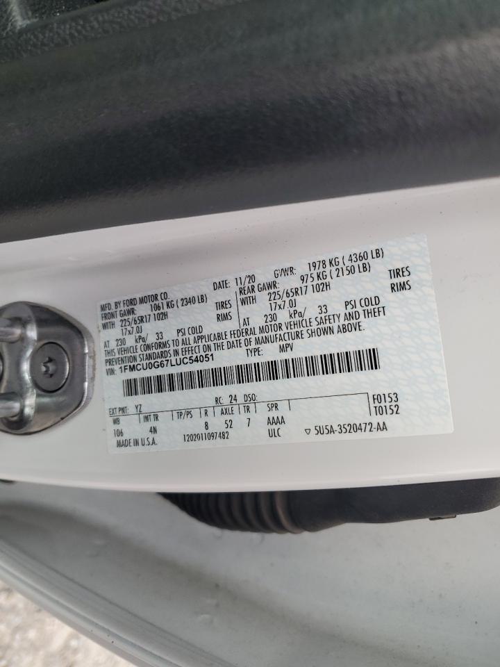 2020 Ford Escape Se VIN: 1FMCU0G67LUC54051 Lot: 82412715