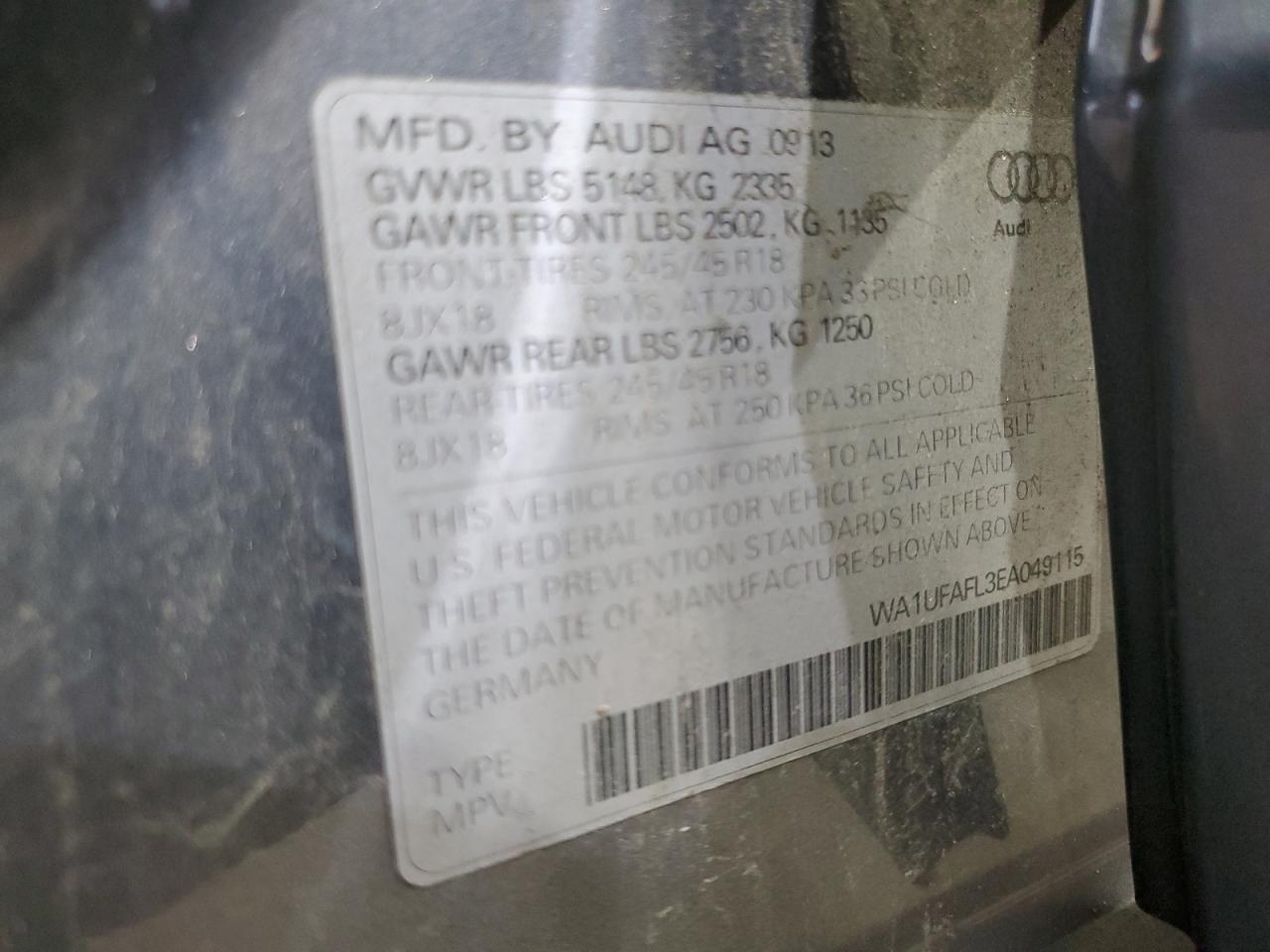 2014 Audi A4 Allroad Premium Plus VIN: WA1UFAFL3EA049115 Lot: 87395065