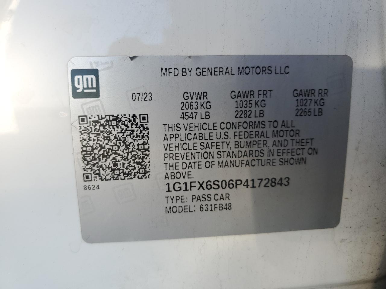 2023 Chevrolet Bolt Ev 2Lt VIN: 1G1FX6S06P4172843 Lot: 90100655