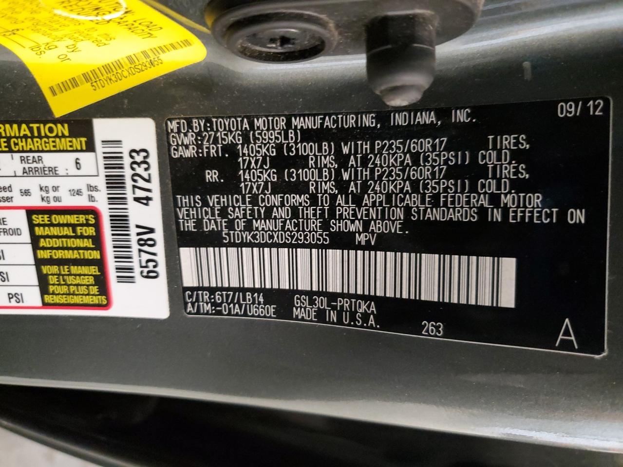 2013 Toyota Sienna Xle VIN: 5TDYK3DCXDS293055 Lot: 84943705