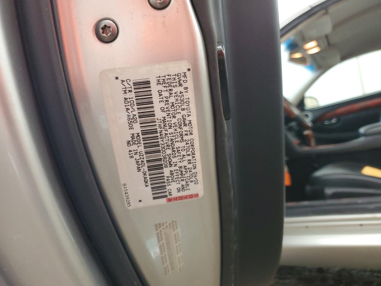 2003 Lexus Sc 430 VIN: JTHFN48Y330038208 Lot: 90478445