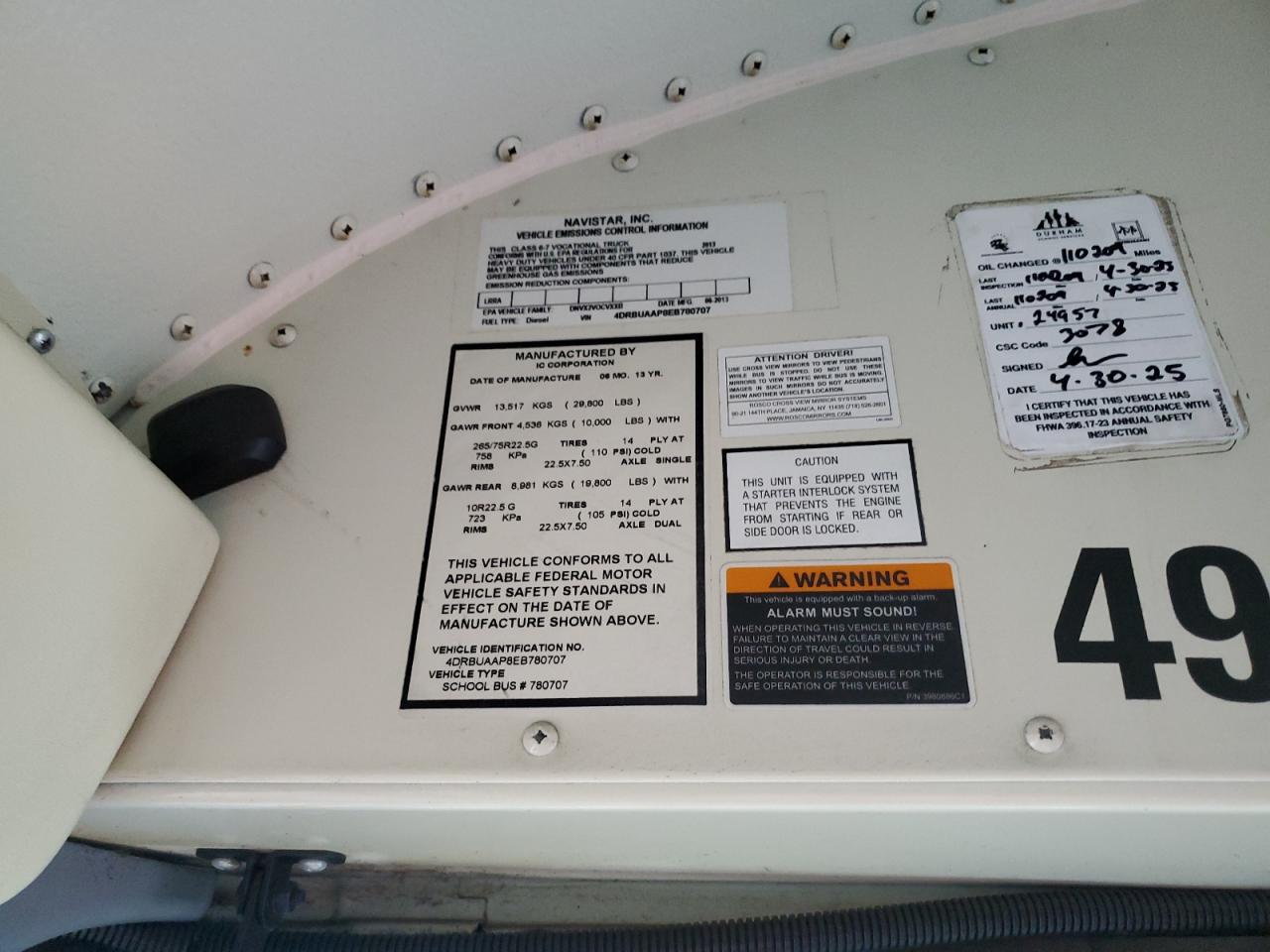 2014 Ic Corporation Ce Series School - School Bus VIN: 4DRBUAAP8EB780707 Lot: 85950485