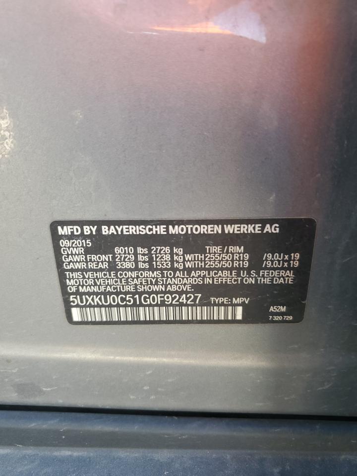2016 BMW X6 Sdrive35I VIN: 5UXKU0C51G0F92427 Lot: 84438825