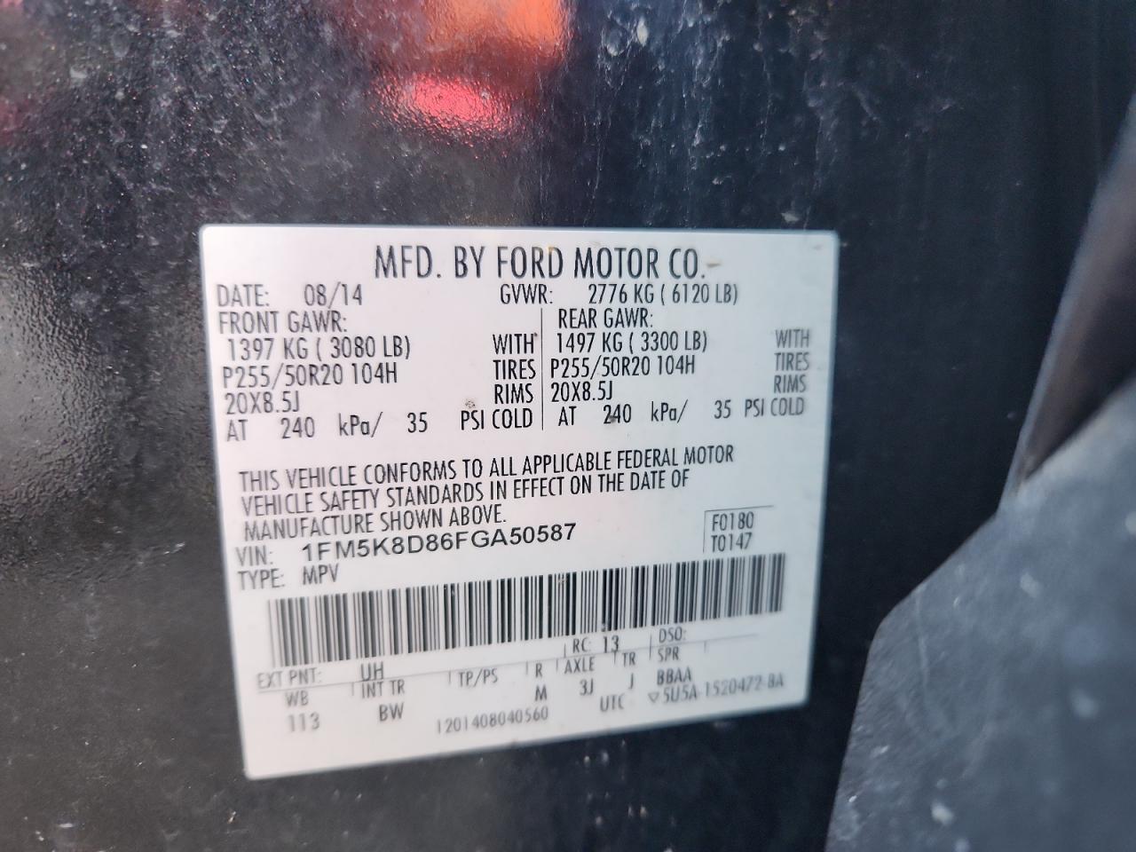 2015 Ford Explorer Xlt VIN: 1FM5K8D86FGA50587 Lot: 84921585