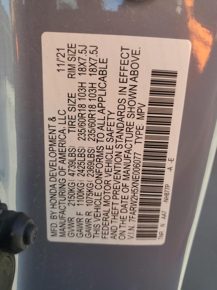 2022 Honda Cr-V Ex VIN: 7FARW2H5XNE006077 Lot: 82435065