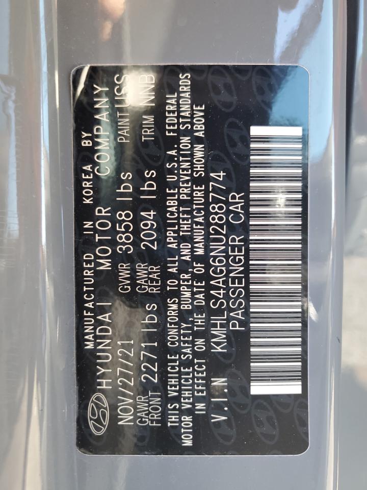 2022 Hyundai Elantra Sel VIN: KMHLS4AG6NU288774 Lot: 84793095