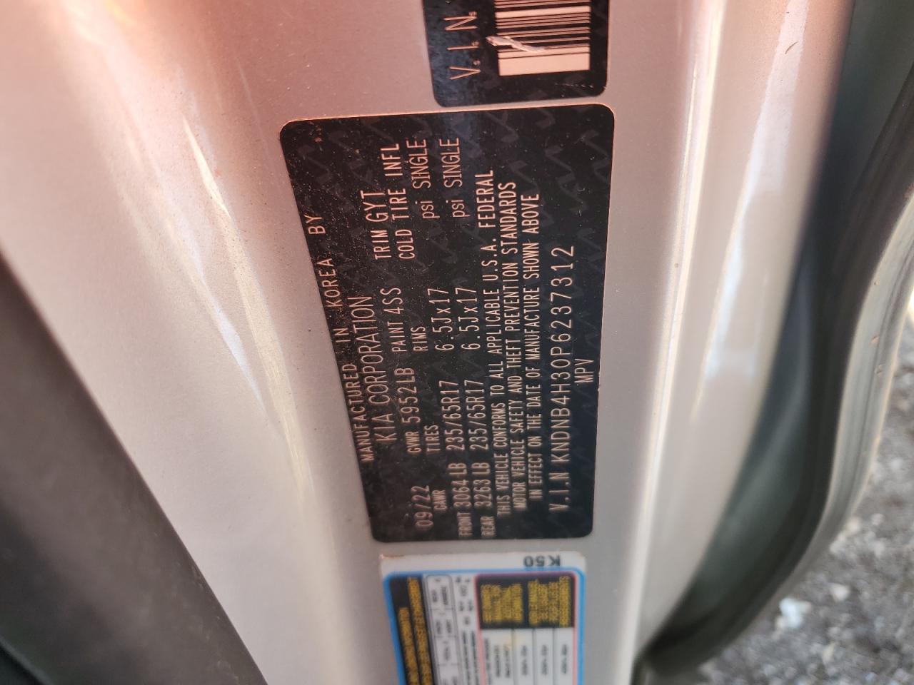 2023 Kia Carnival Lx VIN: KNDNB4H30P6237312 Lot: 85309185