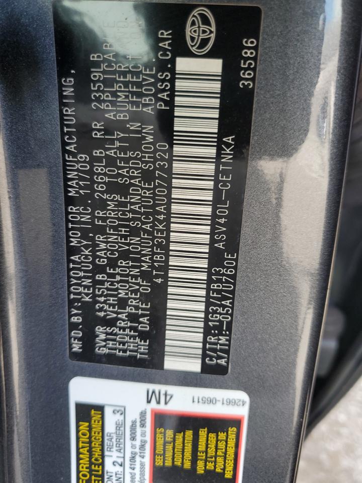 2010 Toyota Camry Base VIN: 4T1BF3EK4AU077320 Lot: 86334065