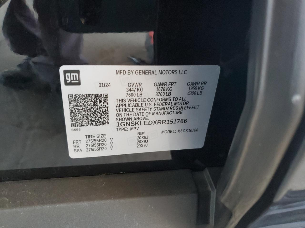 2024 Chevrolet Tahoe K1500 VIN: 1GNSKLEDXRR151766 Lot: 82004685