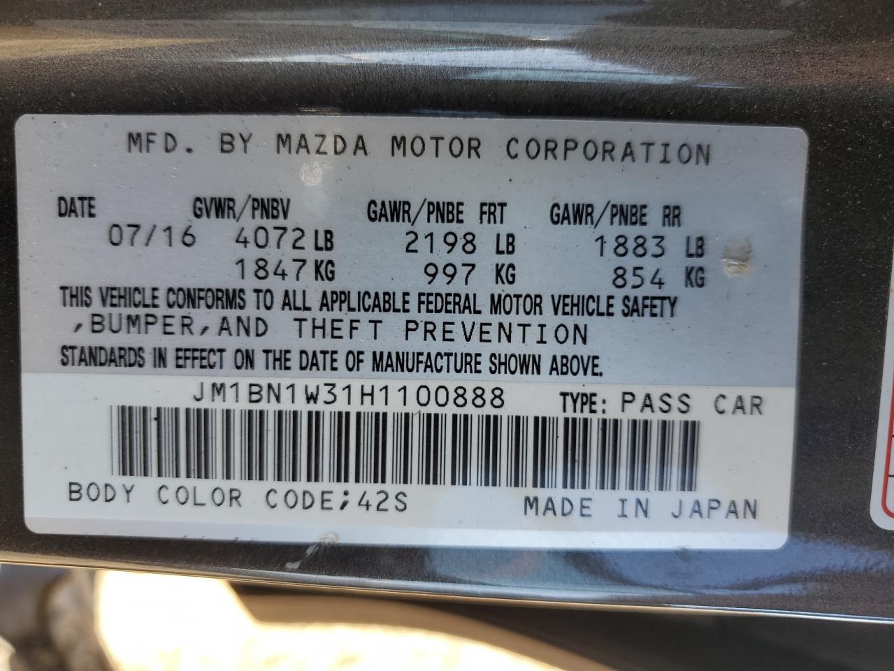 2017 Mazda 3 Grand Touring VIN: JM1BN1W31H1100888 Lot: 86897635