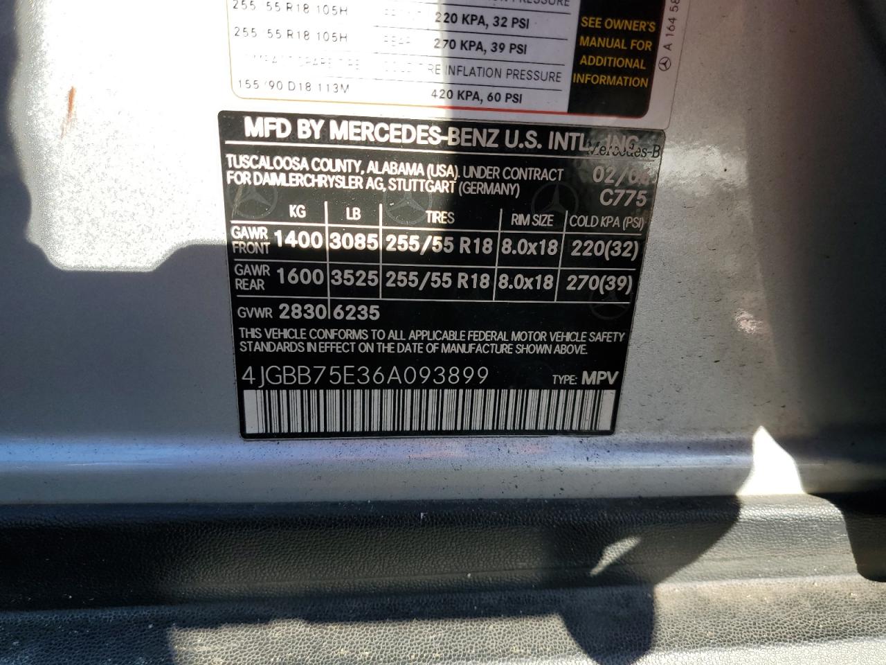 2006 Mercedes-Benz Ml 500 VIN: 4JGBB75E36A093899 Lot: 85871735