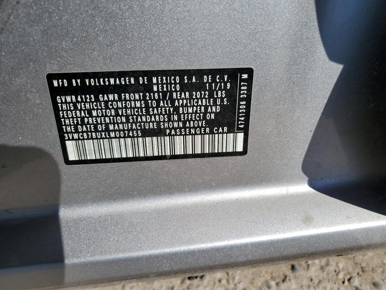 2020 Volkswagen Jetta S VIN: 3VWCB7BUXLM007455 Lot: 84439795