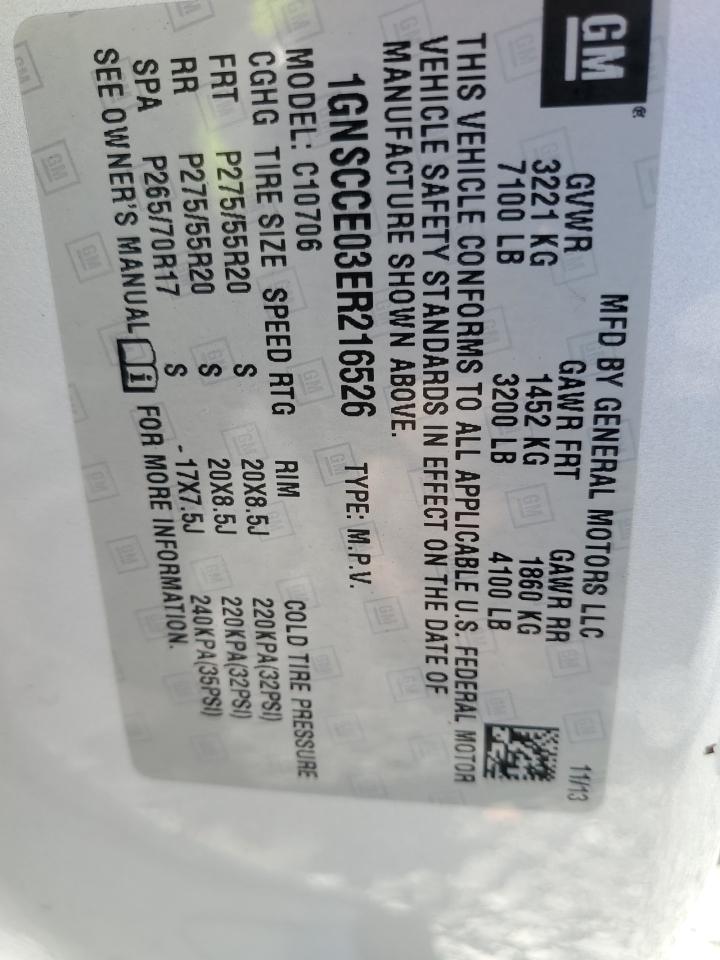 2014 Chevrolet Tahoe C1500 Ltz VIN: 1GNSCCE03ER216526 Lot: 87282565